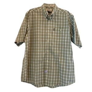 Beretta Plaid Shirt Men's Beige Green XL Short‎ Sleeve Button Down Outdoor